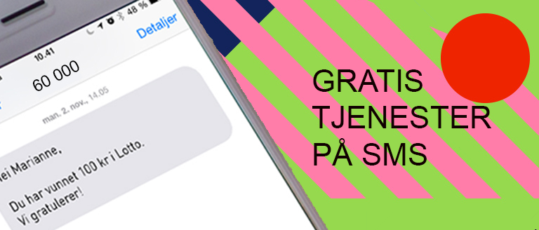 Bannerbilde som inenholder en mobil og teksten "Gratis tjenester på SMS".